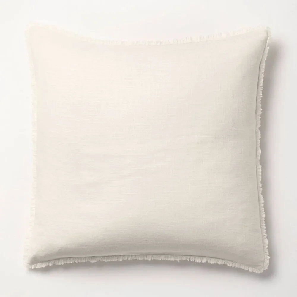 Casaluna Cream Fringed Linen Throw Pillow